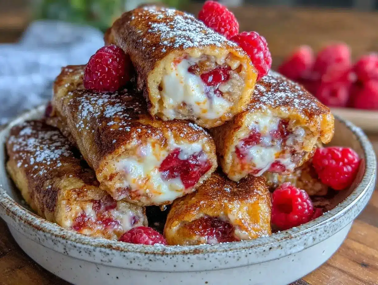raspberry cheesecake French toast roll-ups preparation steps
