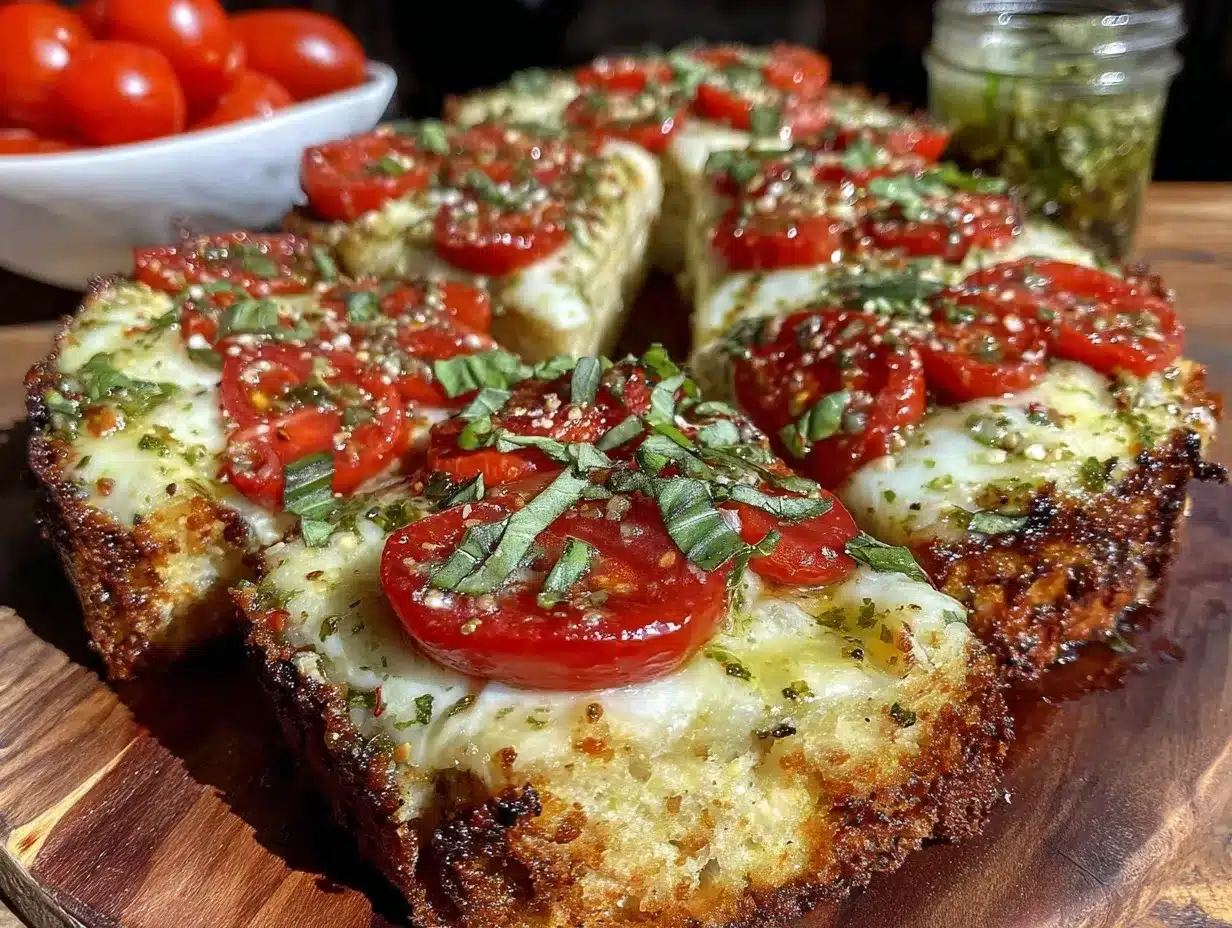 Caprese garlic bread pizza preparation steps