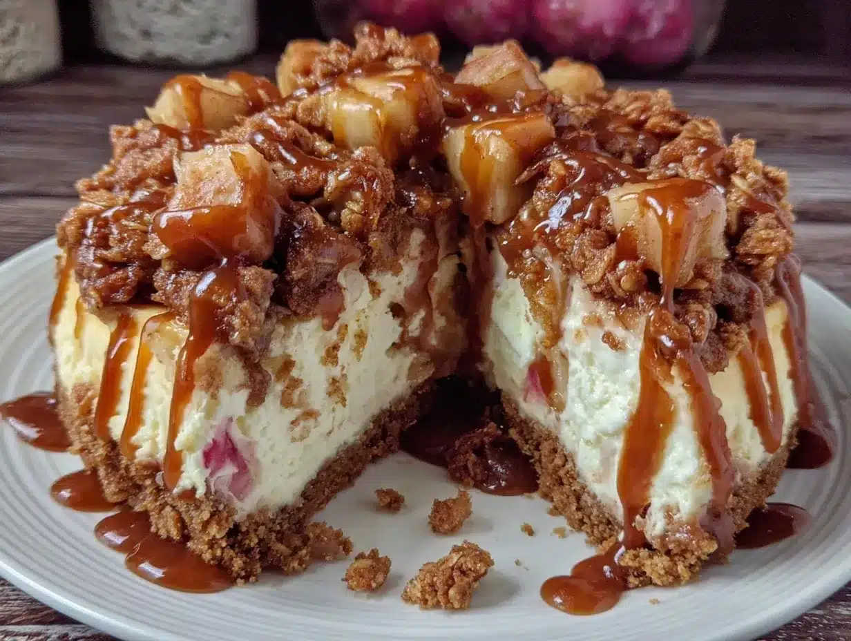 Caramel Apple Crisp Cheesecake preparation steps