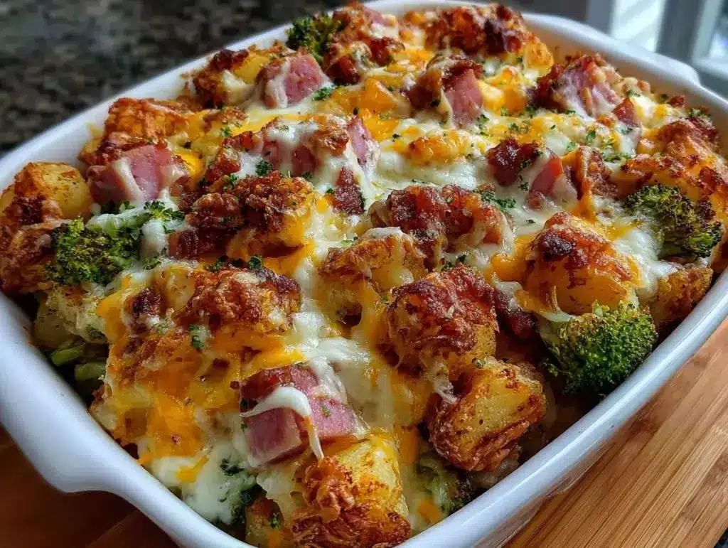 Cheesy Broccoli Ham Potato Casserole - featured image