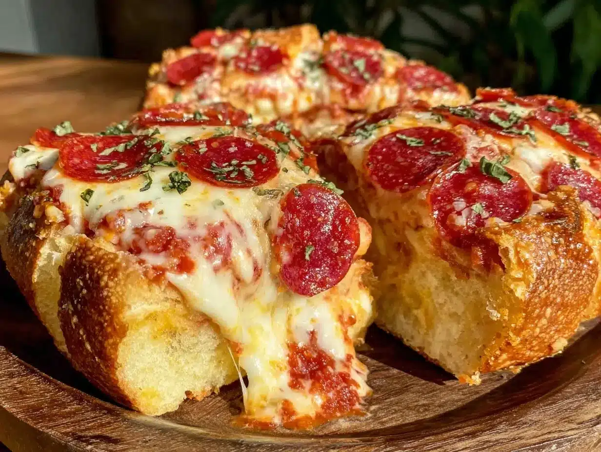 cheesy pepperoni pizza stuffed bread preparation steps