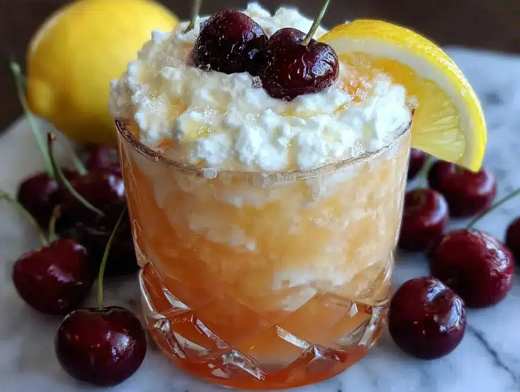 creamy cherry vanilla amaretto sour mocktail - featured image