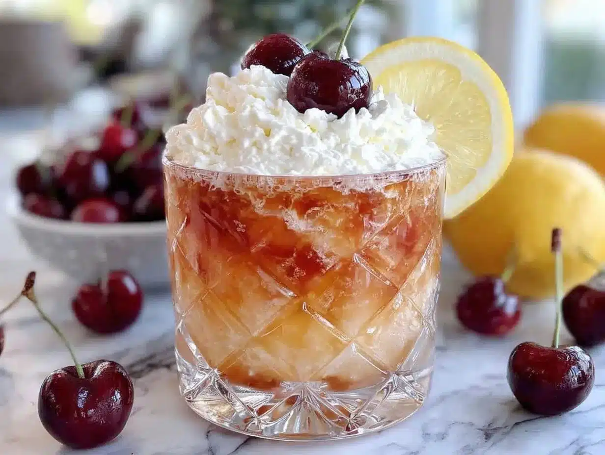 creamy cherry vanilla amaretto sour mocktail preparation steps