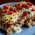 creamy jalapeño popper cheesy chicken enchilada casserole - featured image