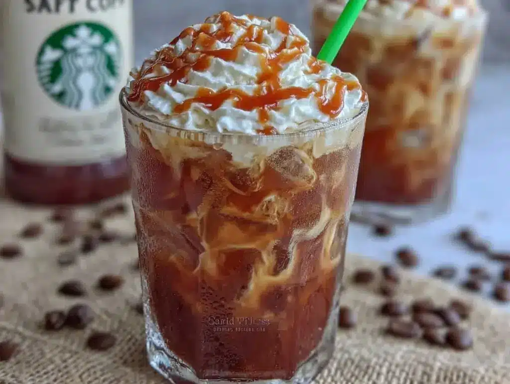 creamy salted caramel cold brew latte - featured image