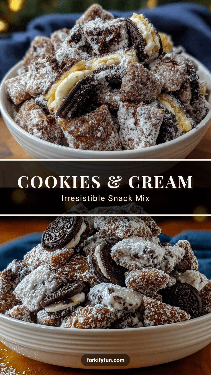 crispy cookies and cream puppy chow snack mix recipe