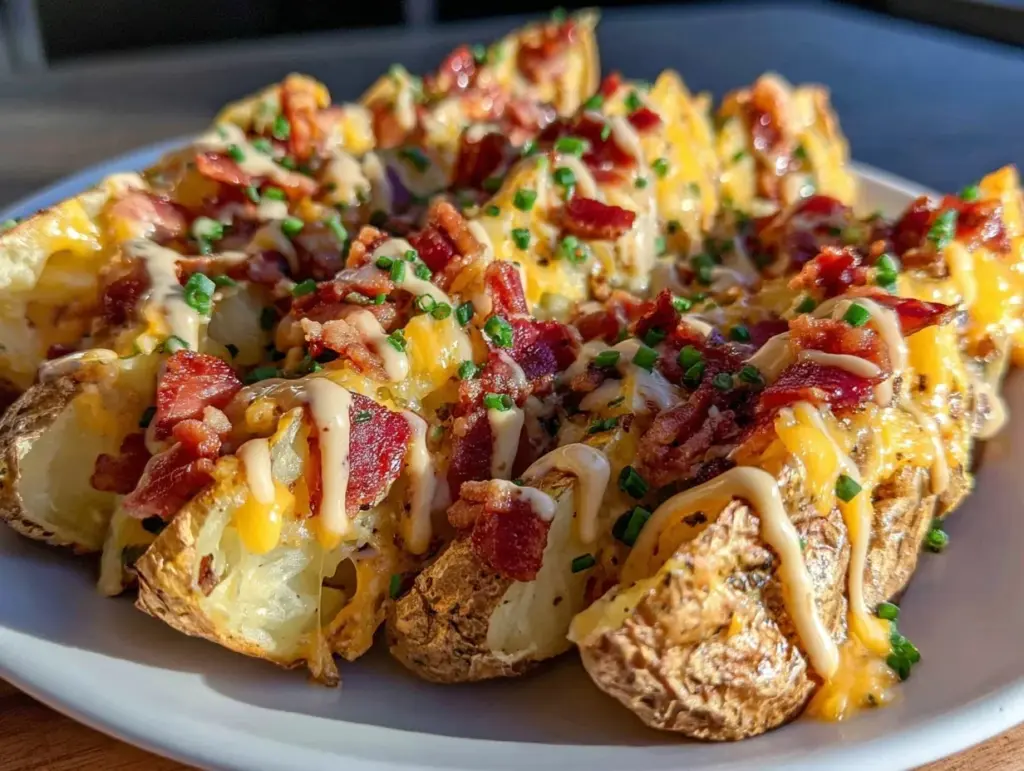 crispy loaded ranch bacon potato wedges - featured image