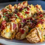 crispy loaded ranch bacon potato wedges - featured image