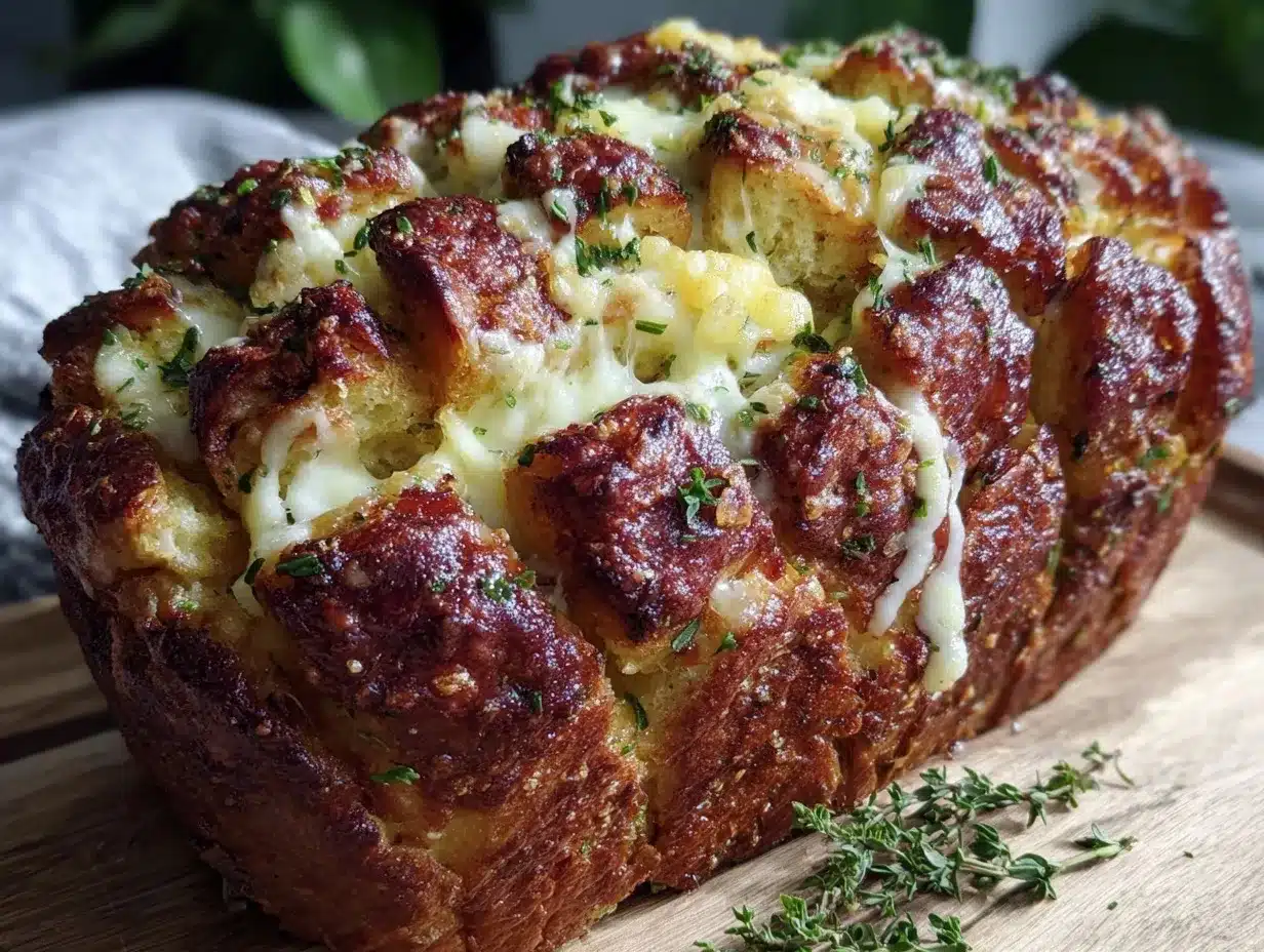 garlic herb three-cheese pull-apart bread preparation steps