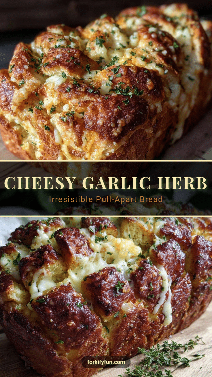 garlic herb three-cheese pull-apart bread recipe