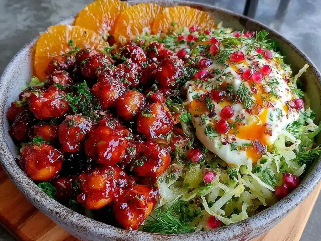 harissa chickpeas citrus salad dinner bowl - featured image