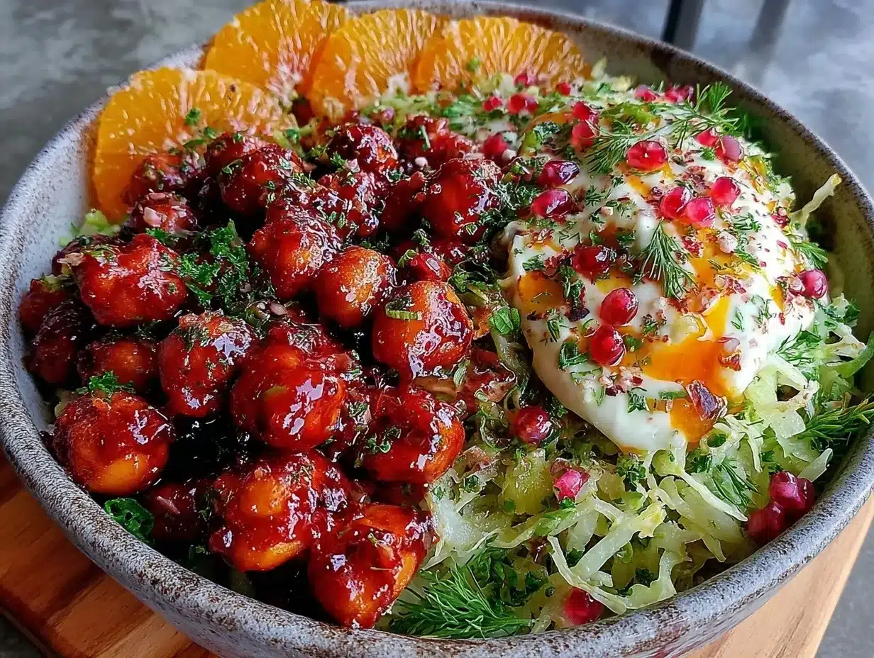 harissa chickpeas citrus salad dinner bowl preparation steps