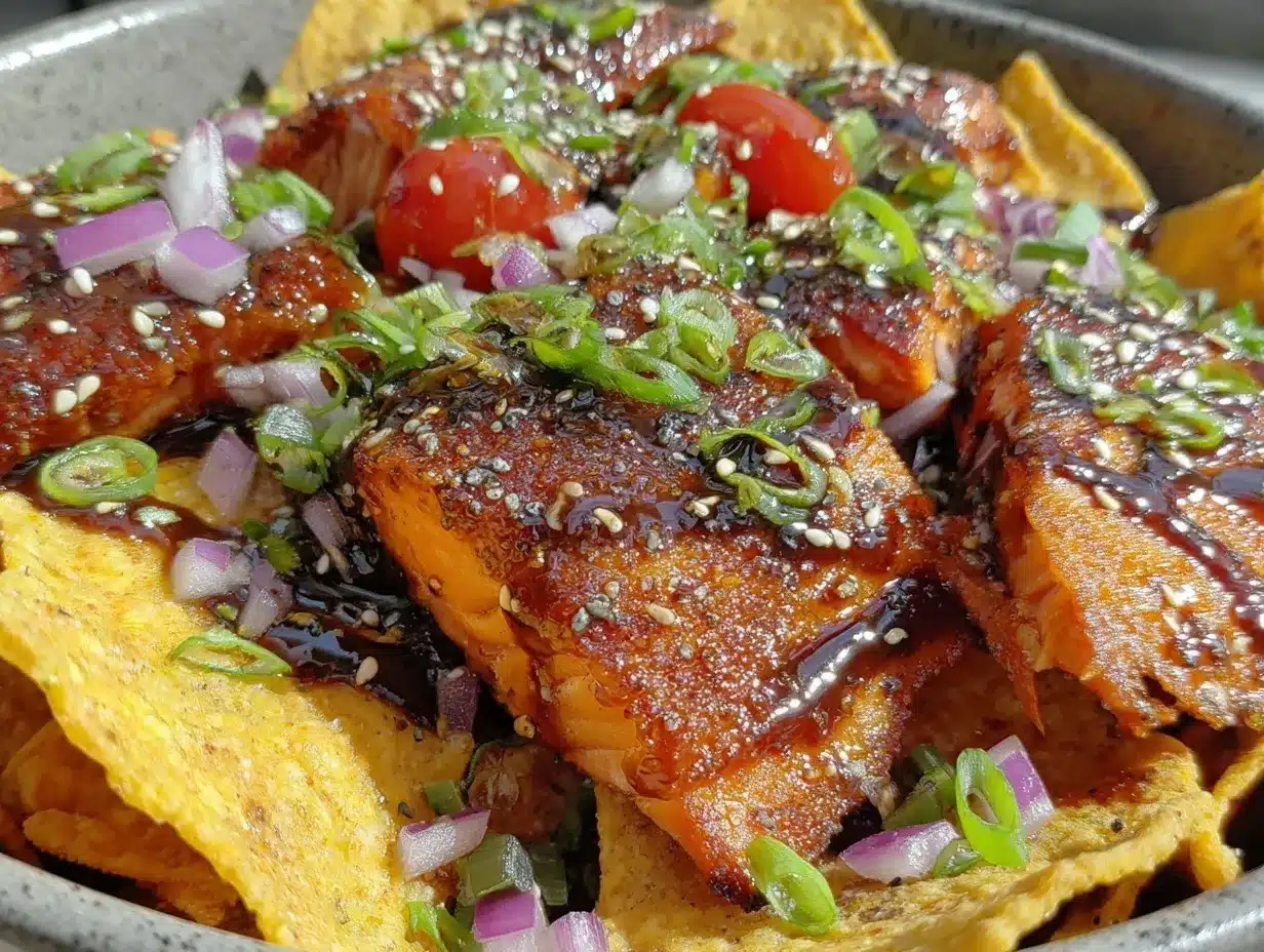 Loaded Nacho Party Bowl with Miso-Glazed Salmon preparation steps