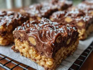 Peanut Butter Cup Muddy Buddy Rice Krispie Bars - featured image