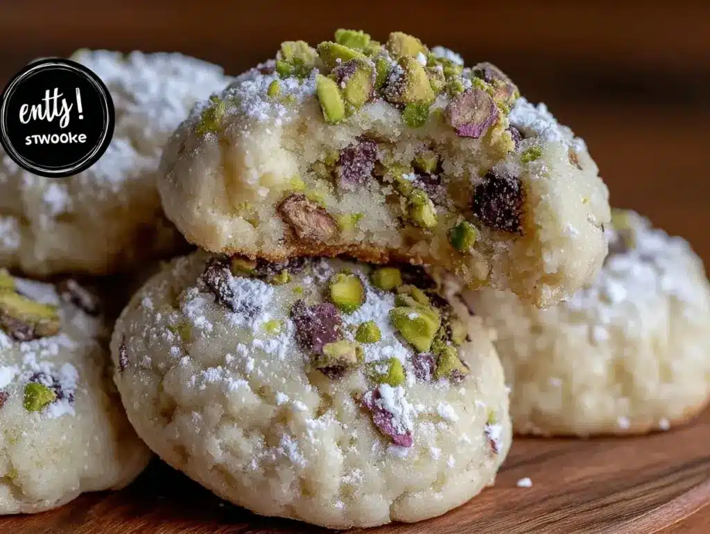 Pistachio White Chocolate Snowball Cookies - featured image