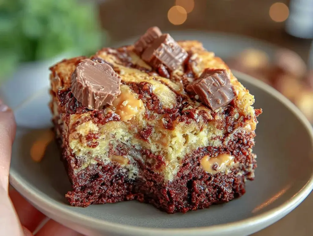 Reese’s Peanut Butter Cup Brownie Swirl Cake - featured image