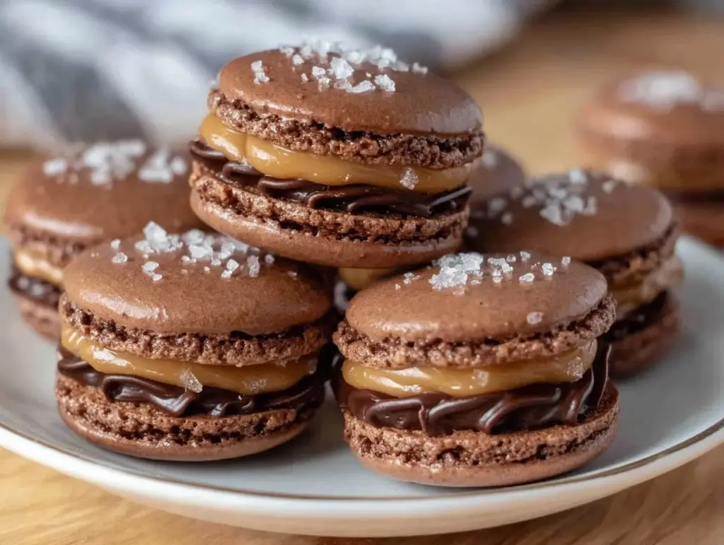 salted caramel chocolate macarons - featured image