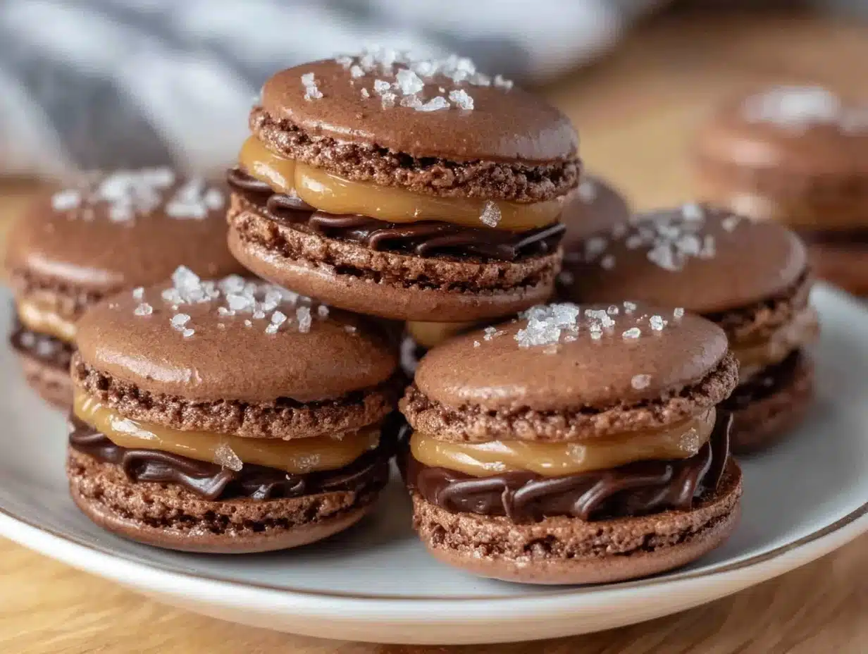 salted caramel chocolate macarons - featured image