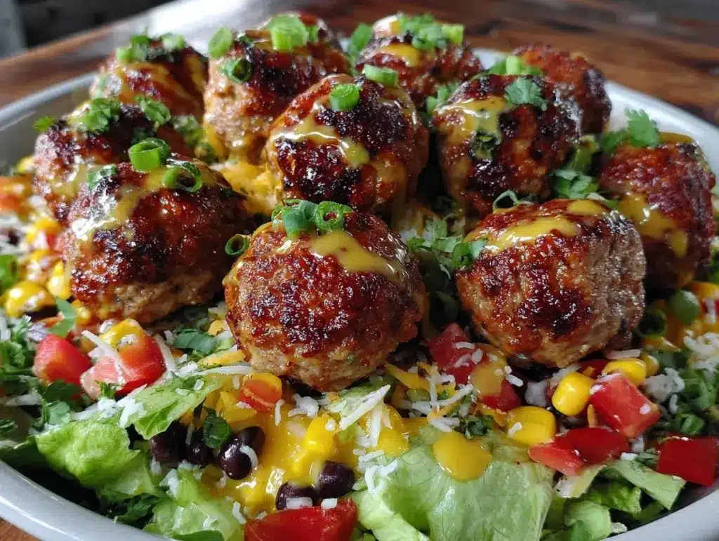 seven-layer party bowl turkey meatballs - featured image