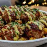 turkey meatballs and crispy chickpeas bowl - featured image
