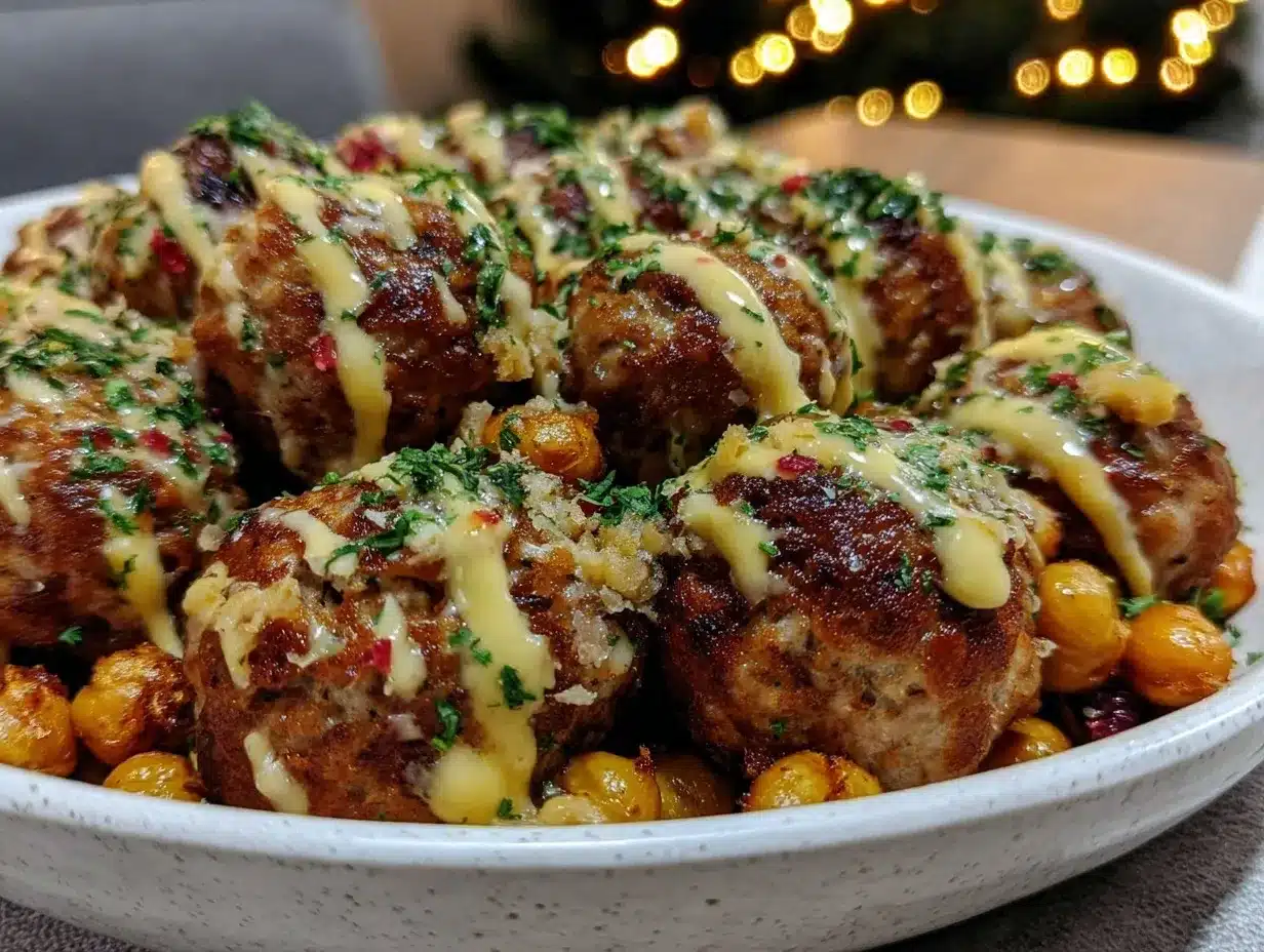 turkey meatballs and crispy chickpeas bowl preparation steps