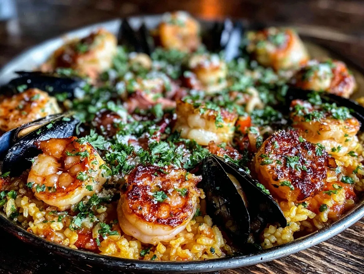 authentic paella with seafood preparation steps
