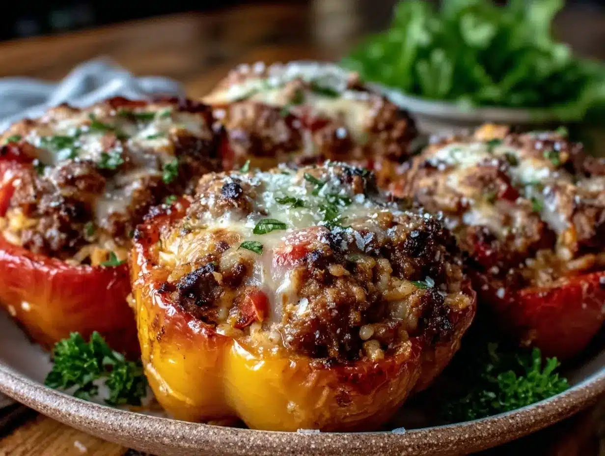 cheesy beef and rice stuffed peppers preparation steps