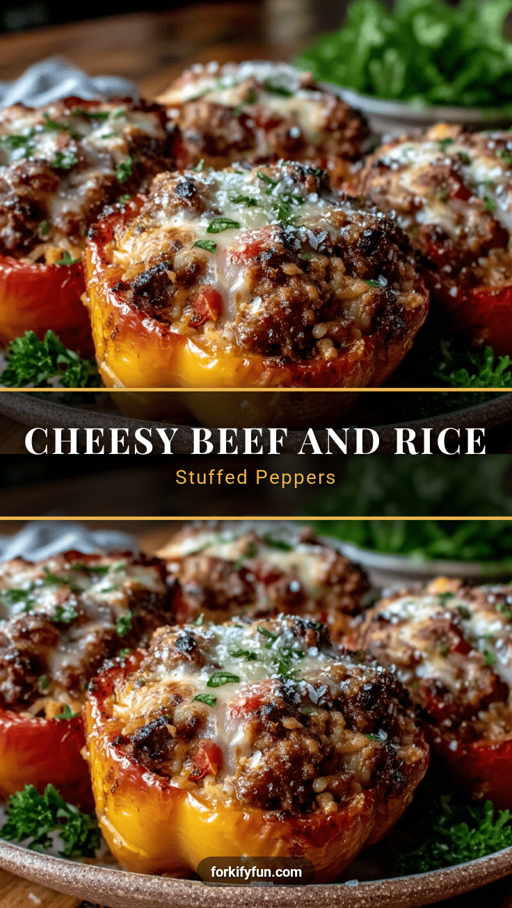 cheesy beef and rice stuffed peppers recipe
