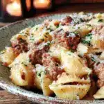 creamy beef and shells pasta - featured image