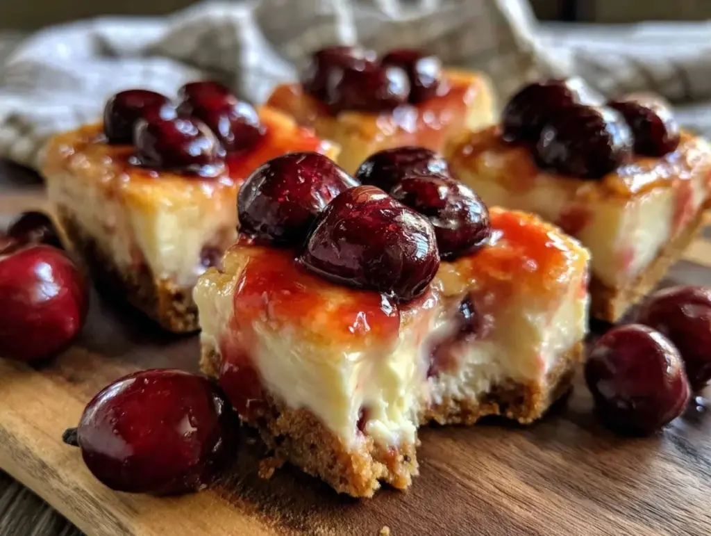 creamy cherry cheesecake bars - featured image