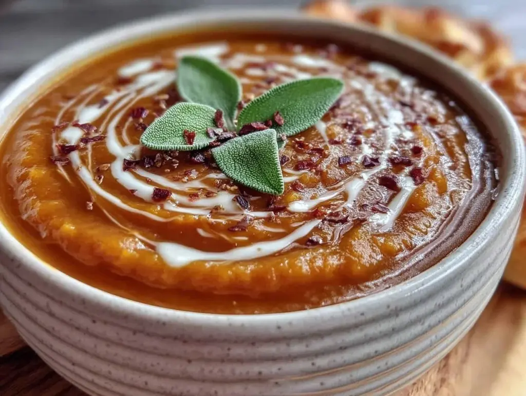 creamy cozy pumpkin soup with sage - featured image