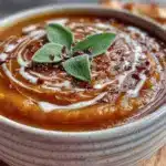 creamy cozy pumpkin soup with sage - featured image