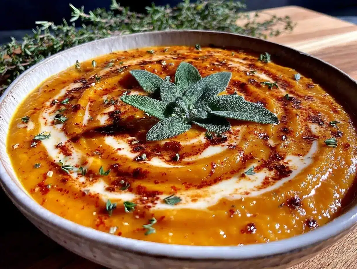 creamy cozy pumpkin soup with sage preparation steps