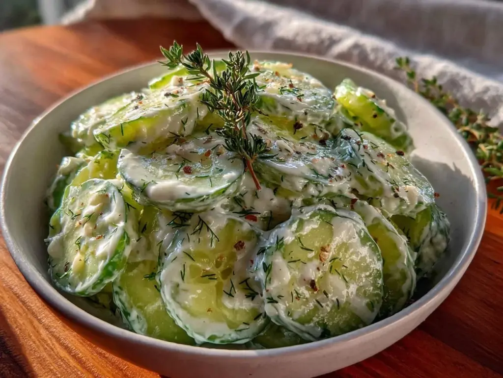 creamy cucumber dill salad - featured image