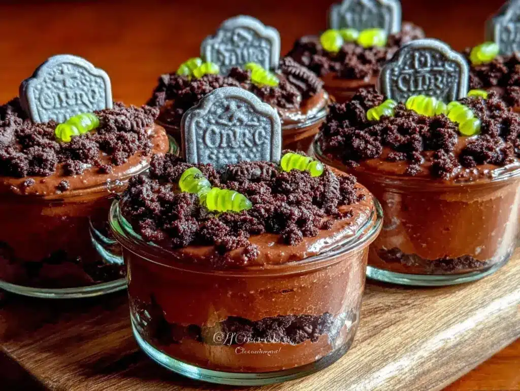 creamy graveyard pudding cups - featured image