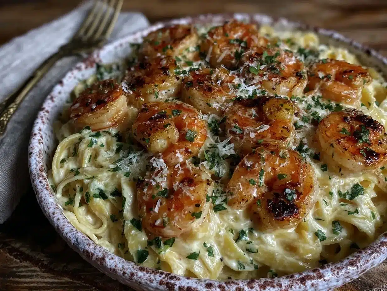 creamy shrimp Alfredo for two preparation steps