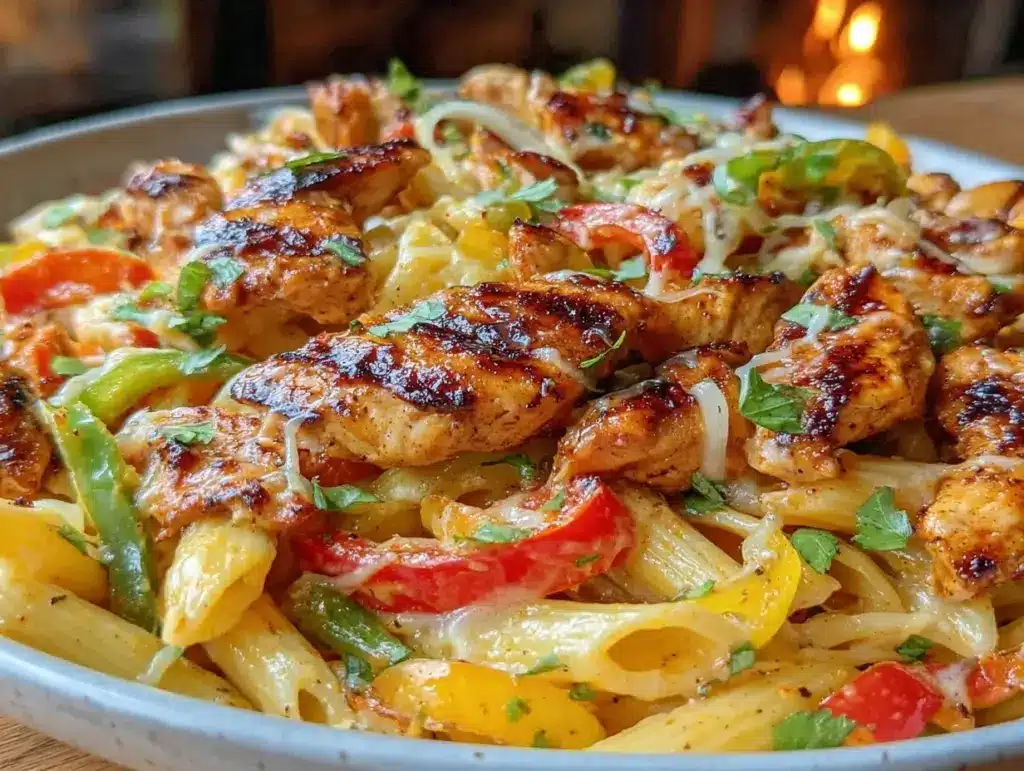 creamy spicy chicken fajita pasta - featured image