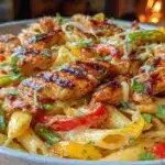 creamy spicy chicken fajita pasta - featured image