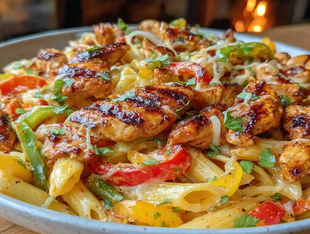 creamy spicy chicken fajita pasta preparation steps