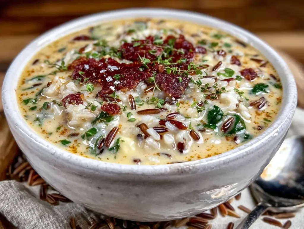 creamy wild rice soup - featured image