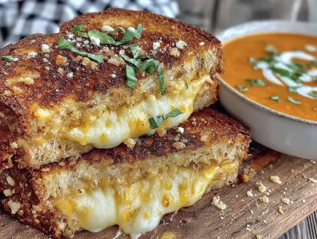 crispy grilled cheese and tomato soup recipe - featured image