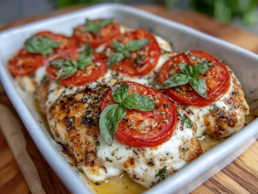 Easy Cheesy Caprese Chicken Bake - featured image