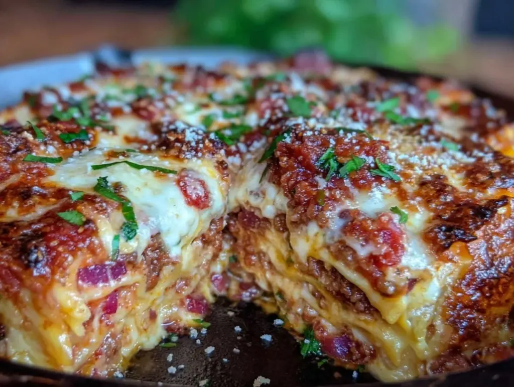 easy cheesy skillet lasagna - featured image