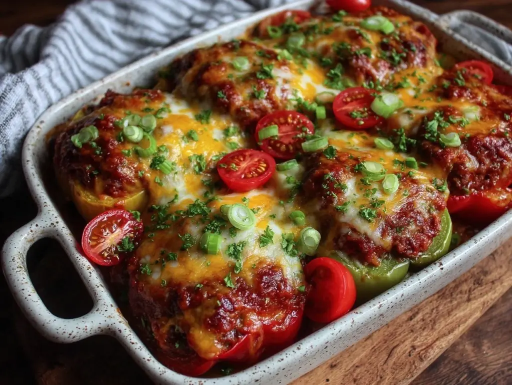 easy cheesy stuffed pepper casserole - featured image