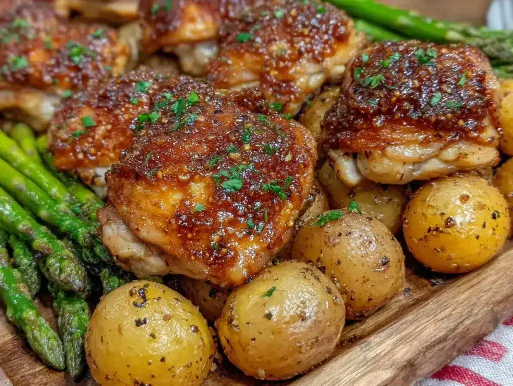 easy crispy sheet pan honey mustard chicken - featured image