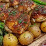 easy crispy sheet pan honey mustard chicken - featured image