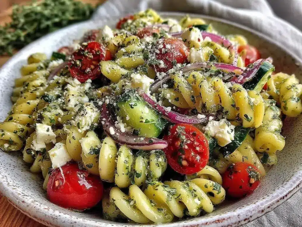 fresh greek pasta salad - featured image