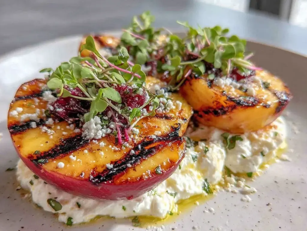 fresh grilled peach and burrata salad - featured image