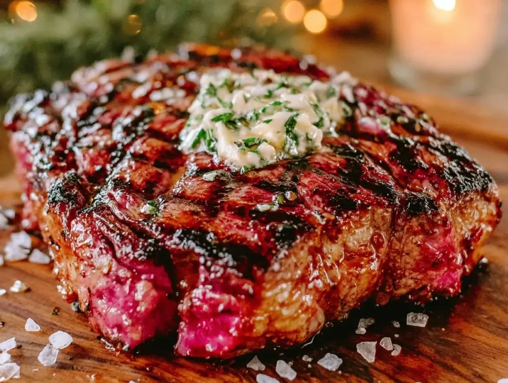grilled ribeye steak with herb butter - featured image