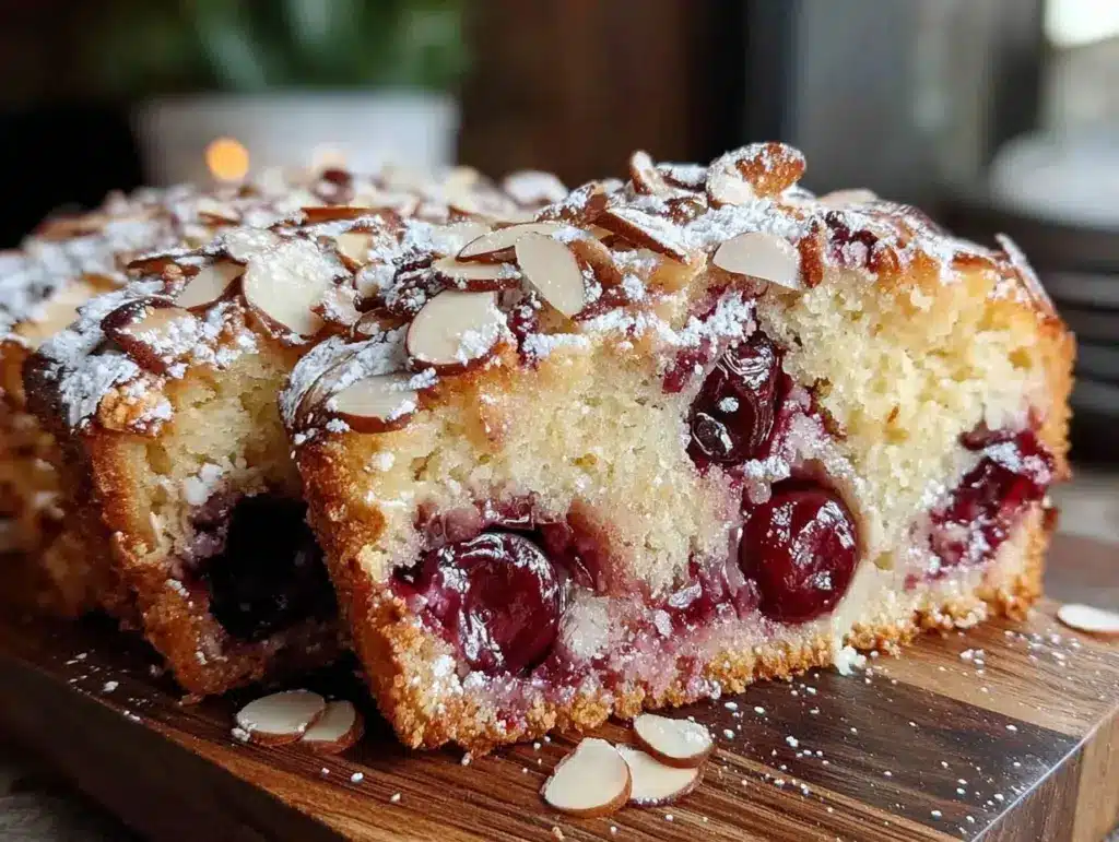 moist cherry almond cake - featured image